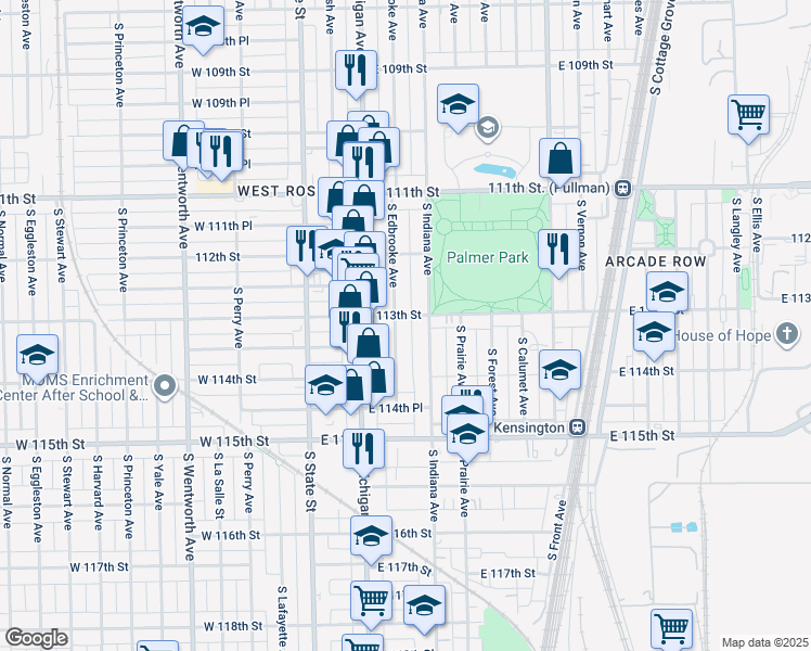 map of restaurants, bars, coffee shops, grocery stores, and more near 11326 South Edbrooke Avenue in Chicago