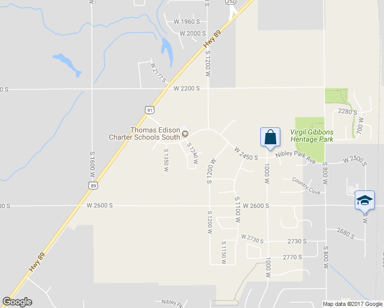 map of restaurants, bars, coffee shops, grocery stores, and more near 1250 West 2420 South in Nibley