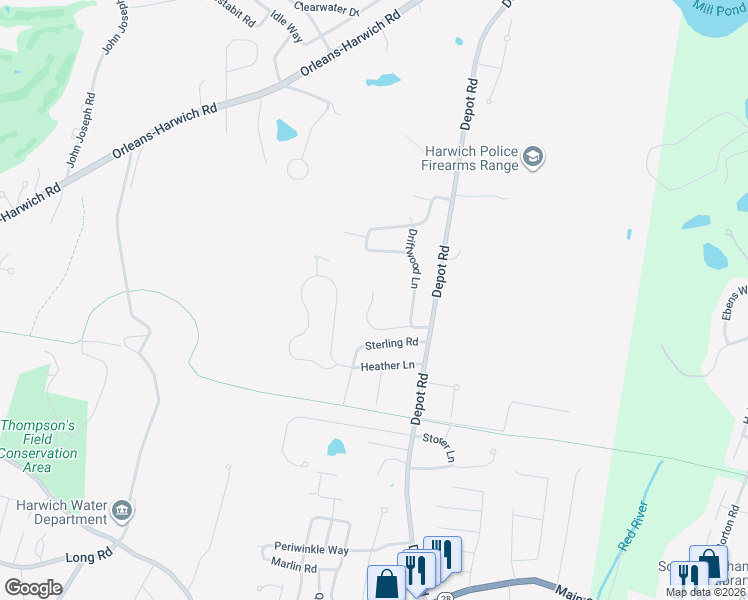 map of restaurants, bars, coffee shops, grocery stores, and more near 13 Gomes Way in Harwich