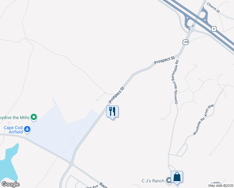 map of restaurants, bars, coffee shops, grocery stores, and more near Prospect Street in Barnstable