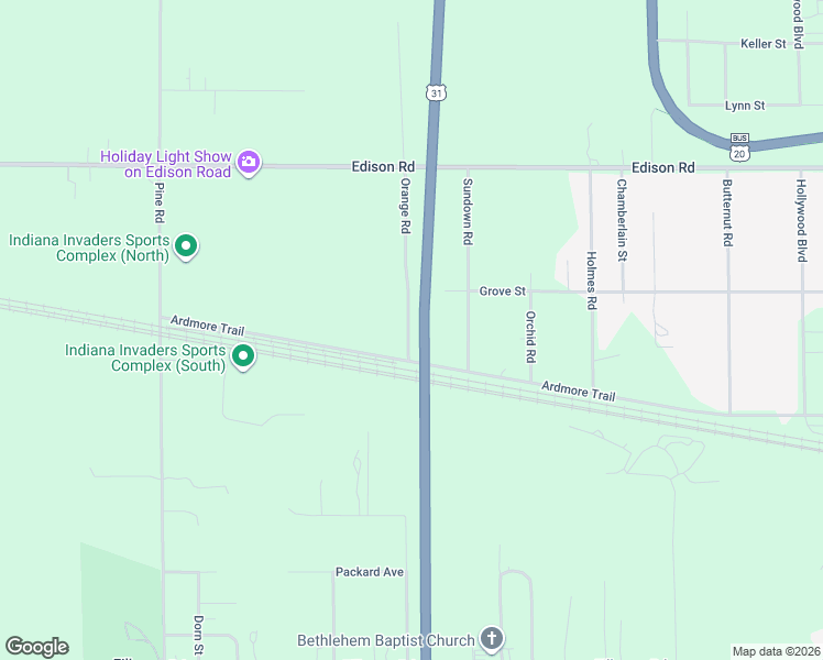 map of restaurants, bars, coffee shops, grocery stores, and more near 55208 Orange Road in South Bend