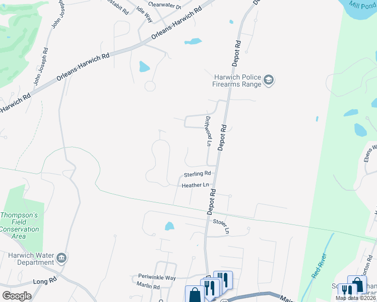 map of restaurants, bars, coffee shops, grocery stores, and more near 11 Gomes Way in Harwich