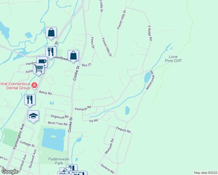 map of restaurants, bars, coffee shops, grocery stores, and more near 98 Nod Rd in Plainville