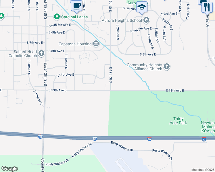 map of restaurants, bars, coffee shops, grocery stores, and more near 1717 South 11th Avenue East in Newton