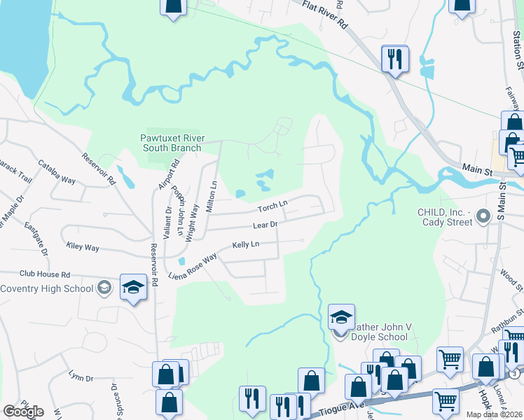 map of restaurants, bars, coffee shops, grocery stores, and more near 22 Torch Lane in Coventry