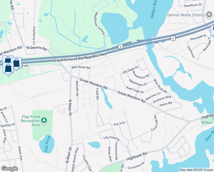 map of restaurants, bars, coffee shops, grocery stores, and more near 76 Great Western Road in Yarmouth