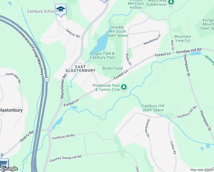 map of restaurants, bars, coffee shops, grocery stores, and more near 169 Forest Lane in Glastonbury