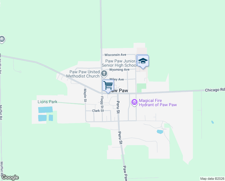 map of restaurants, bars, coffee shops, grocery stores, and more near in Paw Paw