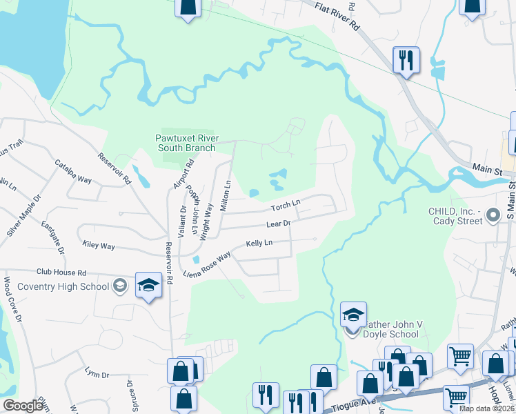 map of restaurants, bars, coffee shops, grocery stores, and more near 8 Kitty Hawk Lane in Coventry