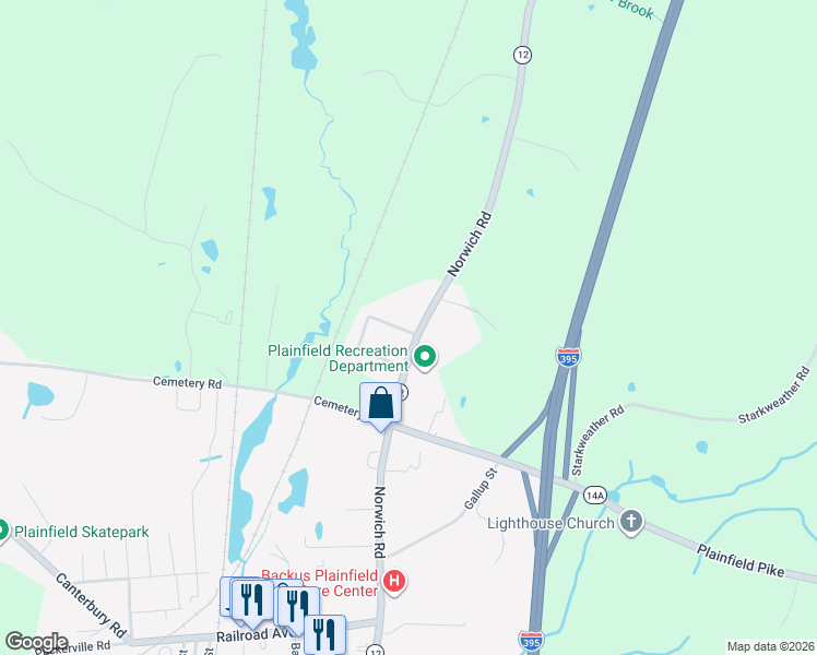 map of restaurants, bars, coffee shops, grocery stores, and more near 461 Norwich Road in Plainfield