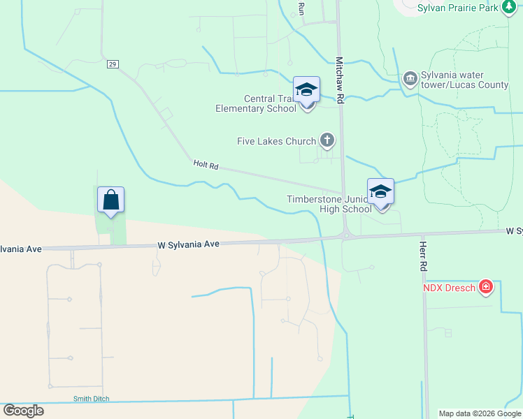 map of restaurants, bars, coffee shops, grocery stores, and more near 4241 Holt Road in Sylvania