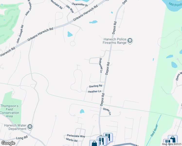 map of restaurants, bars, coffee shops, grocery stores, and more near 2 Gomes Way in Harwich