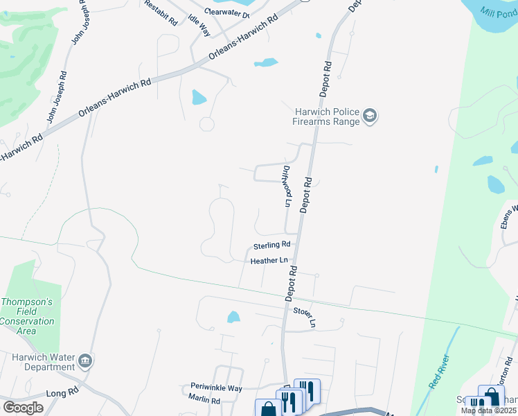map of restaurants, bars, coffee shops, grocery stores, and more near 2 Gomes Way in Harwich