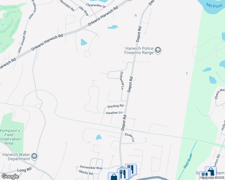 map of restaurants, bars, coffee shops, grocery stores, and more near 13 Gomes Way in Harwich