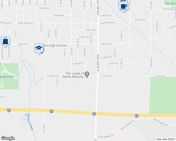 map of restaurants, bars, coffee shops, grocery stores, and more near 1108 East 10th Street South in Newton