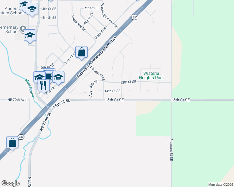 map of restaurants, bars, coffee shops, grocery stores, and more near 900 14th Street Southeast in Bondurant