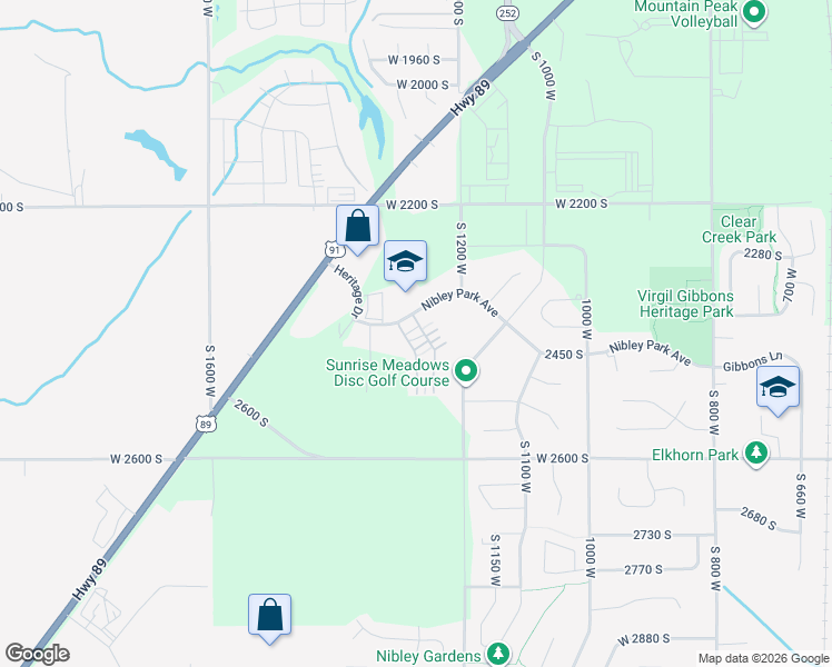 map of restaurants, bars, coffee shops, grocery stores, and more near 1254 West 2401 South in Nibley