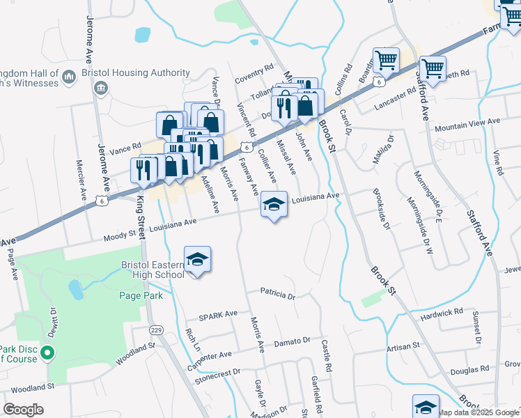 map of restaurants, bars, coffee shops, grocery stores, and more near 212 Louisiana Avenue in Bristol