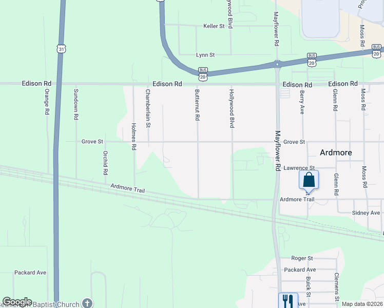 map of restaurants, bars, coffee shops, grocery stores, and more near 55301 Butternut Road in South Bend