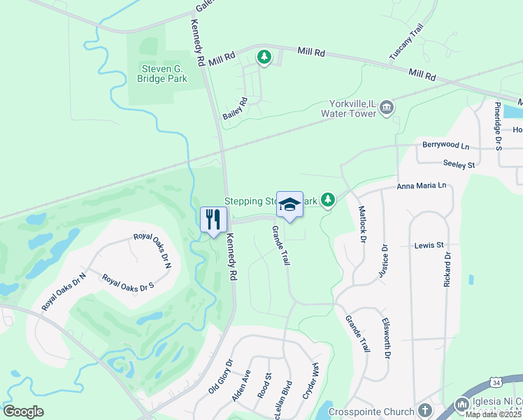 map of restaurants, bars, coffee shops, grocery stores, and more near 3525 Richardson Circle in Yorkville