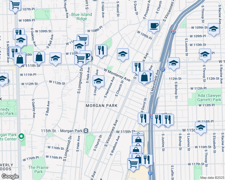 map of restaurants, bars, coffee shops, grocery stores, and more near 1818 West Montvale Avenue in Chicago