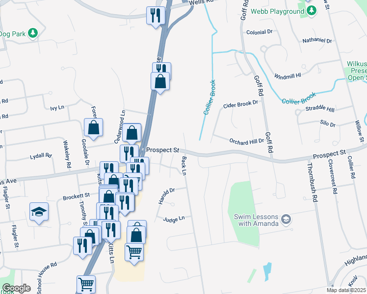 map of restaurants, bars, coffee shops, grocery stores, and more near 25 Orchard Brook Drive in Wethersfield