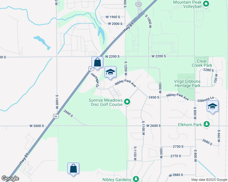 map of restaurants, bars, coffee shops, grocery stores, and more near 1248 West 2401 South in Nibley