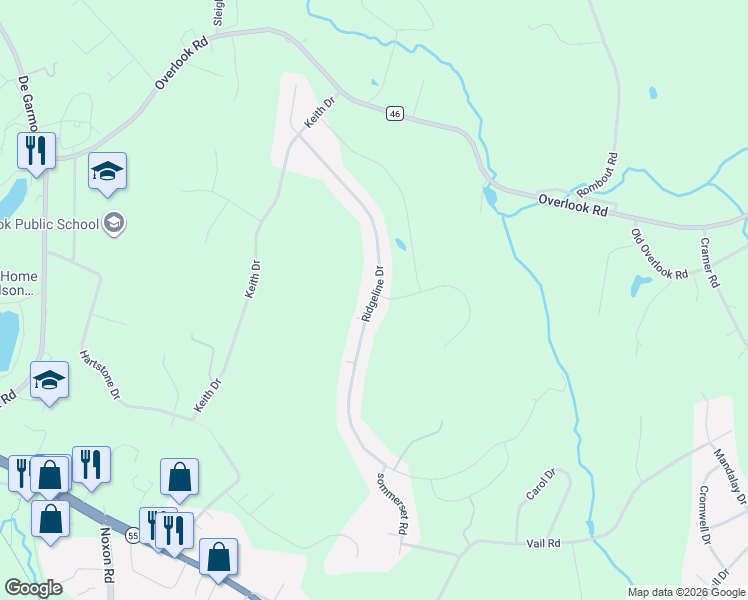 map of restaurants, bars, coffee shops, grocery stores, and more near 81 Ridgeline Drive in Poughkeepsie