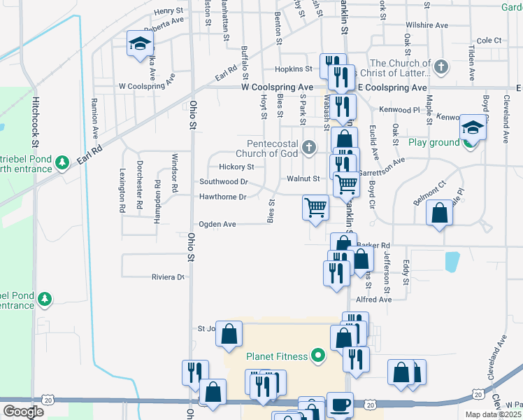 map of restaurants, bars, coffee shops, grocery stores, and more near 517 Bies Street in Michigan City