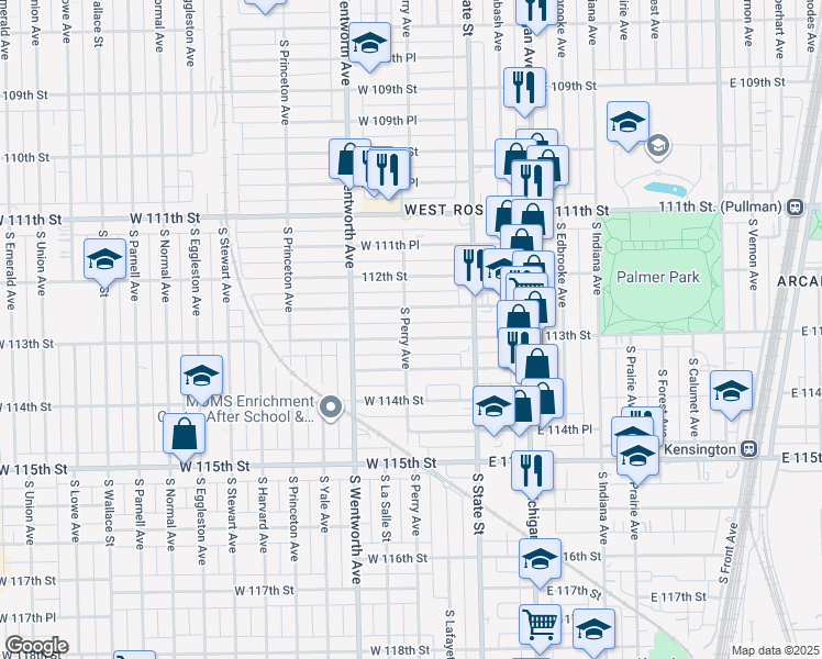 map of restaurants, bars, coffee shops, grocery stores, and more near 67 South Perry Avenue in Chicago