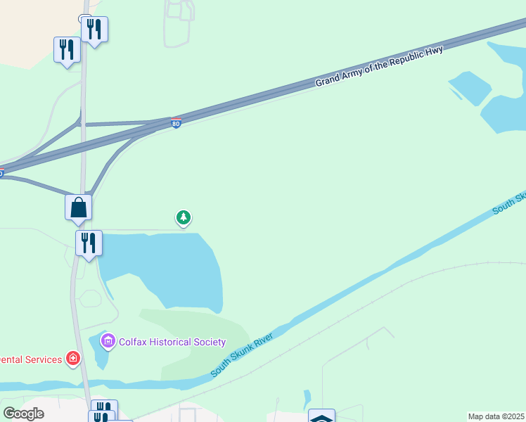 map of restaurants, bars, coffee shops, grocery stores, and more near Orchard Avenue in Colfax
