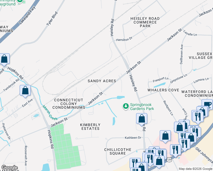 map of restaurants, bars, coffee shops, grocery stores, and more near 9219 Jackson Street in Mentor