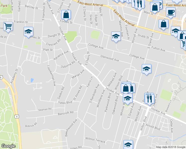 map of restaurants, bars, coffee shops, grocery stores, and more near 159 Hooker Avenue in Poughkeepsie