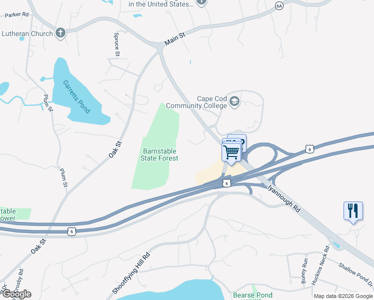 map of restaurants, bars, coffee shops, grocery stores, and more near Unnamed Road in Barnstable