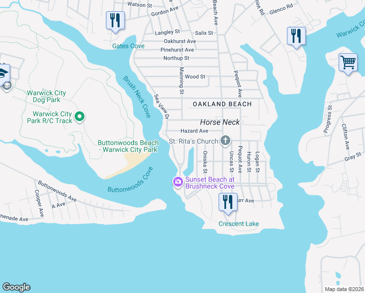 map of restaurants, bars, coffee shops, grocery stores, and more near 15 Forrest Street in Warwick