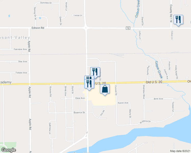 map of restaurants, bars, coffee shops, grocery stores, and more near 30930 Oak Drive in Osceola