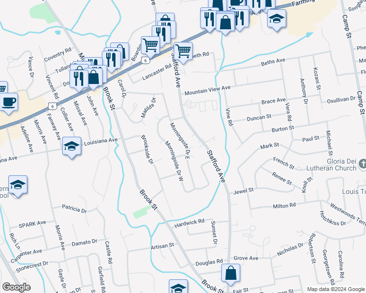 map of restaurants, bars, coffee shops, grocery stores, and more near 188 Morningside Drive East in Bristol