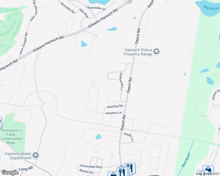 map of restaurants, bars, coffee shops, grocery stores, and more near 15 Gomes Way in Harwich