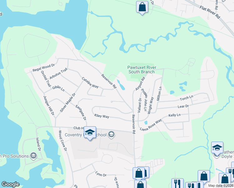map of restaurants, bars, coffee shops, grocery stores, and more near 84 Reservoir Road in Coventry