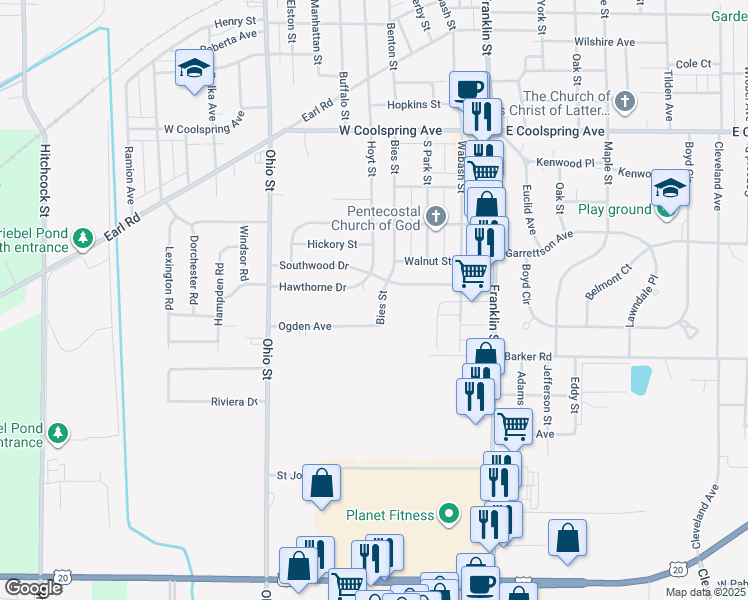 map of restaurants, bars, coffee shops, grocery stores, and more near 517 Bies Street in Michigan City