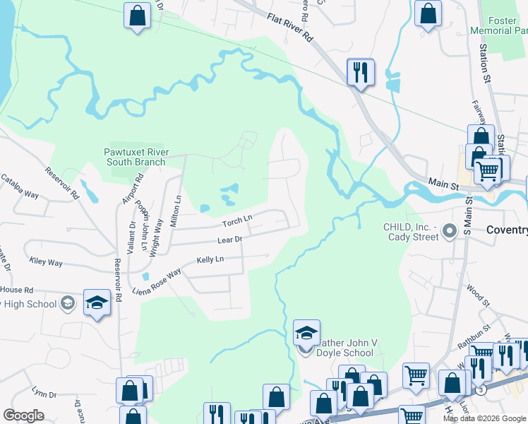map of restaurants, bars, coffee shops, grocery stores, and more near 40 Torch Lane in Coventry