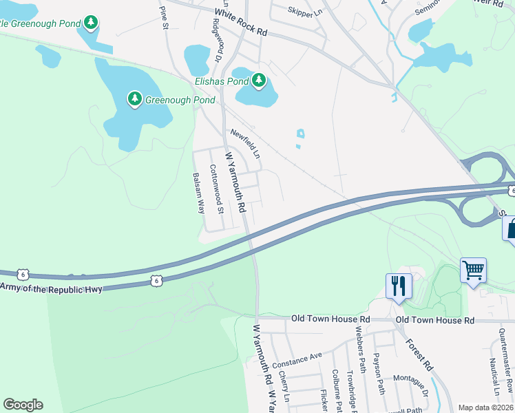 map of restaurants, bars, coffee shops, grocery stores, and more near 27 Goldenrod Lane in Yarmouth