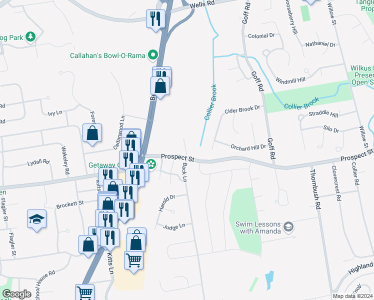 map of restaurants, bars, coffee shops, grocery stores, and more near 25 Orchard Brook Drive in Wethersfield