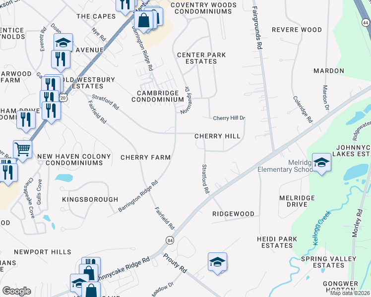map of restaurants, bars, coffee shops, grocery stores, and more near 287 Barrington Ridge Road in Painesville
