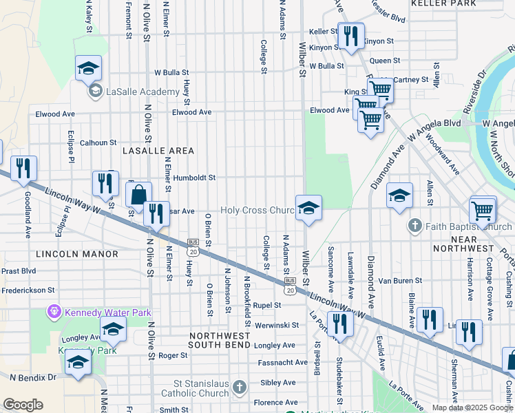 map of restaurants, bars, coffee shops, grocery stores, and more near 1809 Vassar Avenue in South Bend