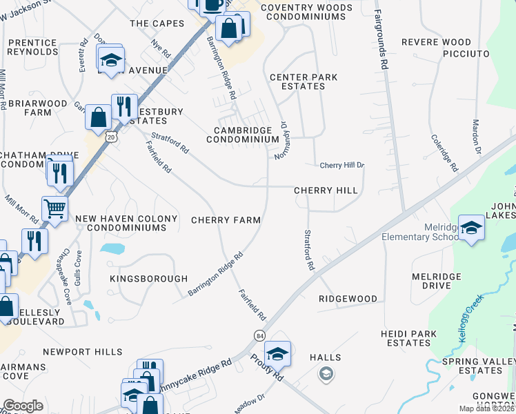 map of restaurants, bars, coffee shops, grocery stores, and more near 296 Barrington Ridge Road in Painesville