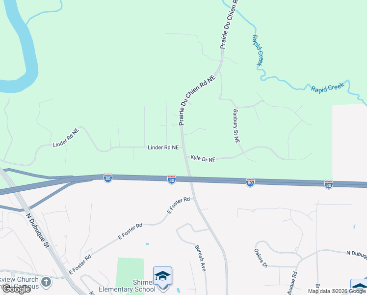 map of restaurants, bars, coffee shops, grocery stores, and more near 1 Linder Road Northeast in Iowa City