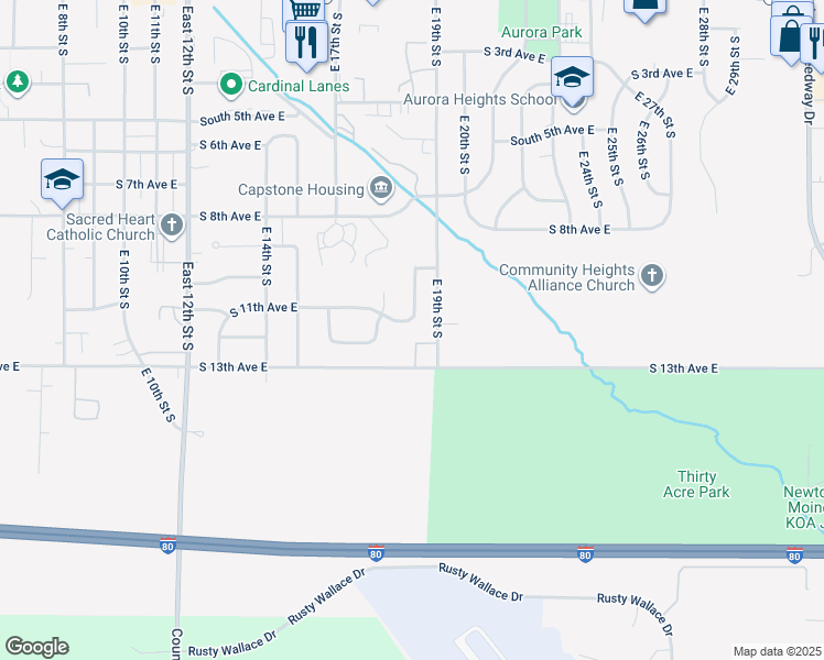 map of restaurants, bars, coffee shops, grocery stores, and more near 1717 South 11th Avenue East in Newton