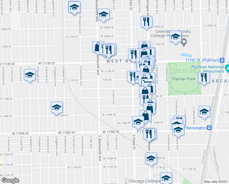 map of restaurants, bars, coffee shops, grocery stores, and more near 67 South Perry Avenue in Chicago
