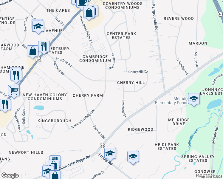 map of restaurants, bars, coffee shops, grocery stores, and more near 287 Barrington Ridge Road in Painesville